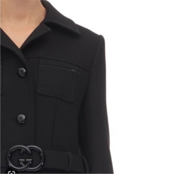 GUCCI black wool jacket large logo belt button down cuff long coat Luxury NWT - Picture 6 of 16